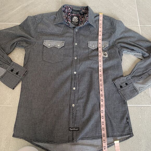 English Laundry Black Men’s Snap Button Dress Shirt Button Down Size M - Picture 5 of 5